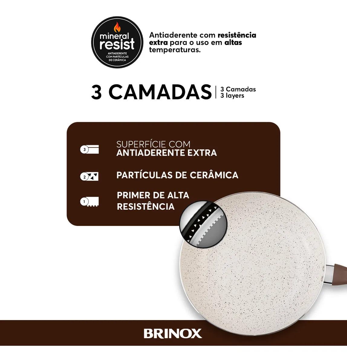 3 Camadas de Revestimento Antiaderente Brinox