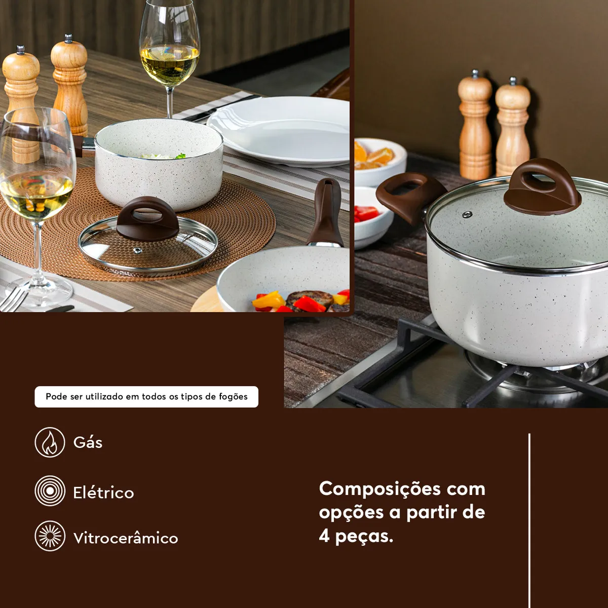 Compatível com Todos os Tipos de Fogão - Gás, Elétrico, Vitrocerâmico